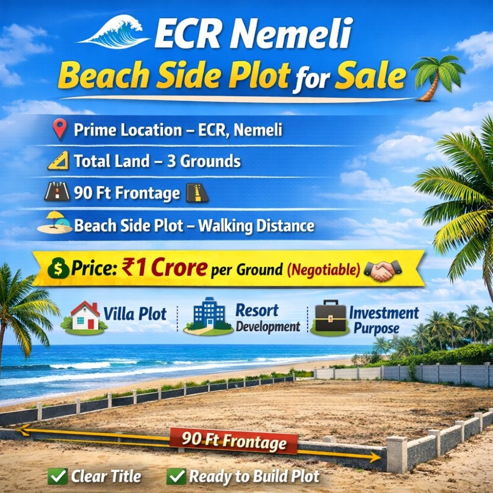 ECR Nemeli Sea Side Land – 3 Grounds @ 1 Cr/Ground - Plot in Nemmeli, ECR, Chennai for sale