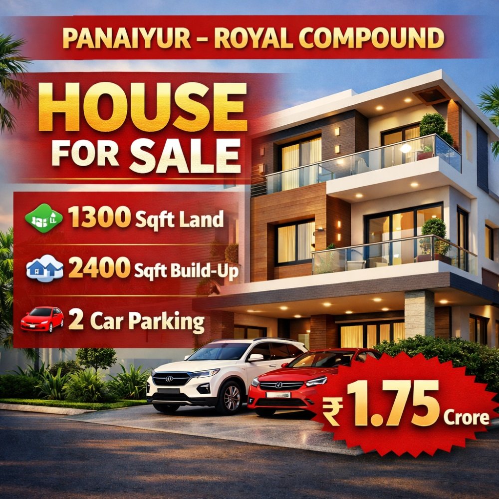 Luxury House for Sale in Panaiyur Royal Compound 1.75 cr - Villa in Panaiyur, ECR, Chennai for sale